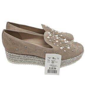 Pertini Women's Embellished Pearls and Rhinestone Suede Platform Shoes Size 40